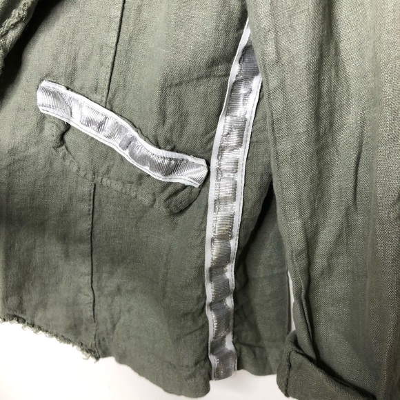 Via Dei Fossi Linen Open Jacket Raw Hem Green M - Picture 3 of 7